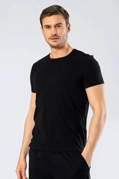 Cacharel Erkek Siyah Bisiklet Yaka Likralı T-shirt