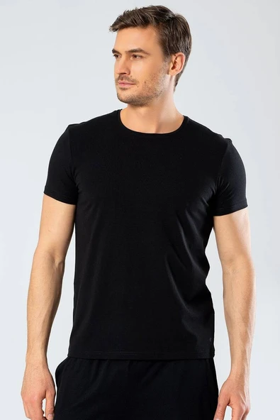 Cacharel Erkek Siyah Bisiklet Yaka Likralı T-shirt - 2