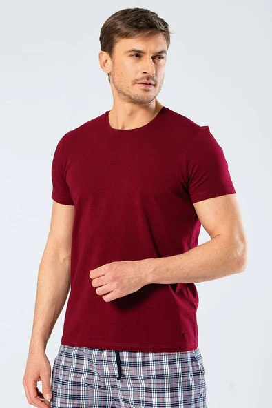 Cacharel Erkek Bisiklet Yaka Likralı T-shirt Bordo - 2