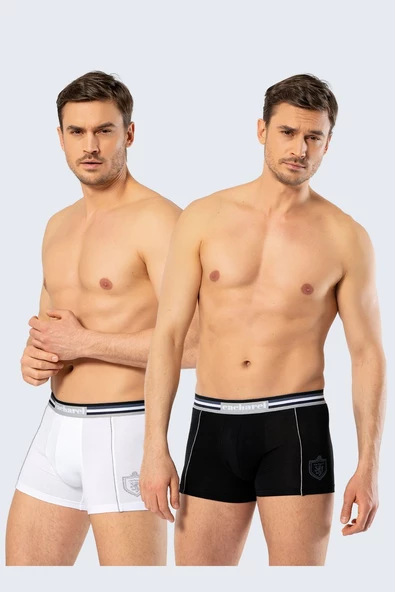 Cacharel Erkek 2li Baskılı Boxer Beyaz/Siyah