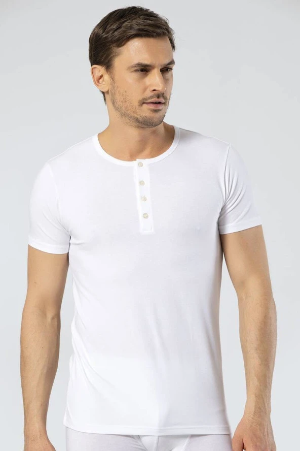 Cacharel Erkek Bisiklet Yaka Düğmeli BeyazT-shirt