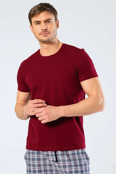 Cacharel Erkek Bisiklet Yaka Likralı T-shirt Bordo