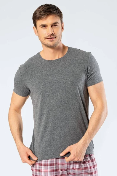 Cacharel Erkek Bisiklet Yaka Likralı T-shirt Koyu Gri