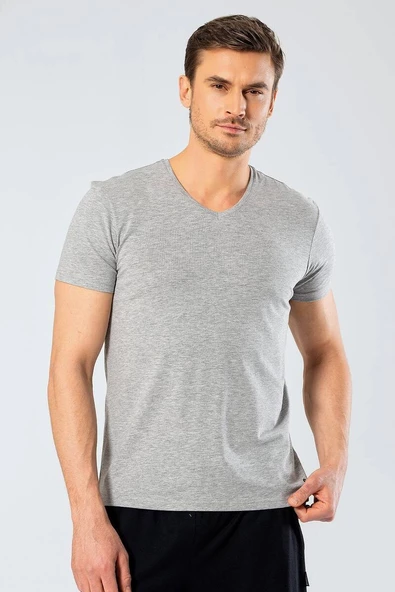 Cacharel Erkek Likralı V Yaka T-shirt