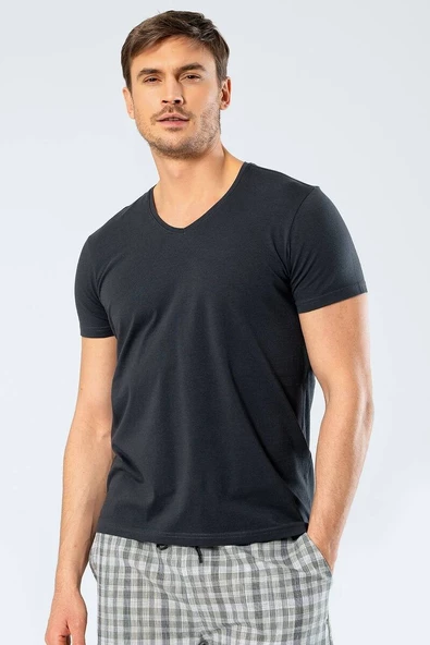 Cacharel Likralı  Erkek V Yaka T-shirt