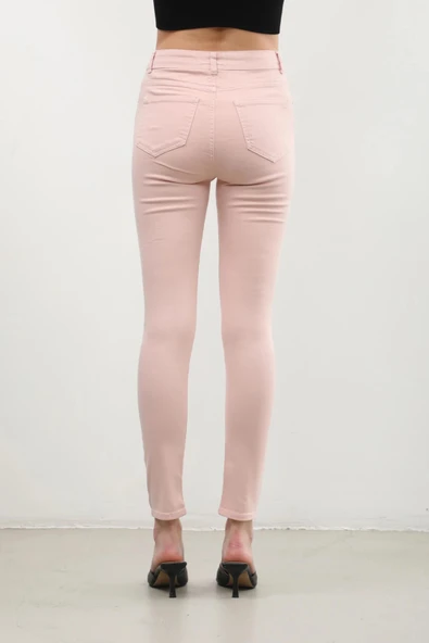 Kadın Pudra Yırtık Detaylı Jean Pantolon - Resim 9