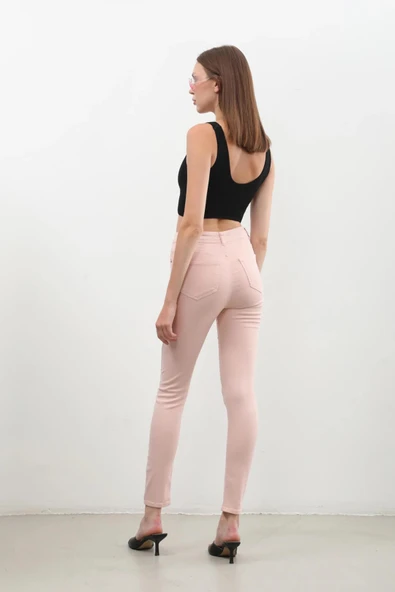 Kadın Pudra Yırtık Detaylı Jean Pantolon - Resim 6