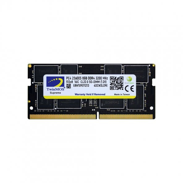 Twinmos Sodimm 8GB 3200Mhz DDR4 Kutulu Notebook Bellek (MDD48GB3200N)