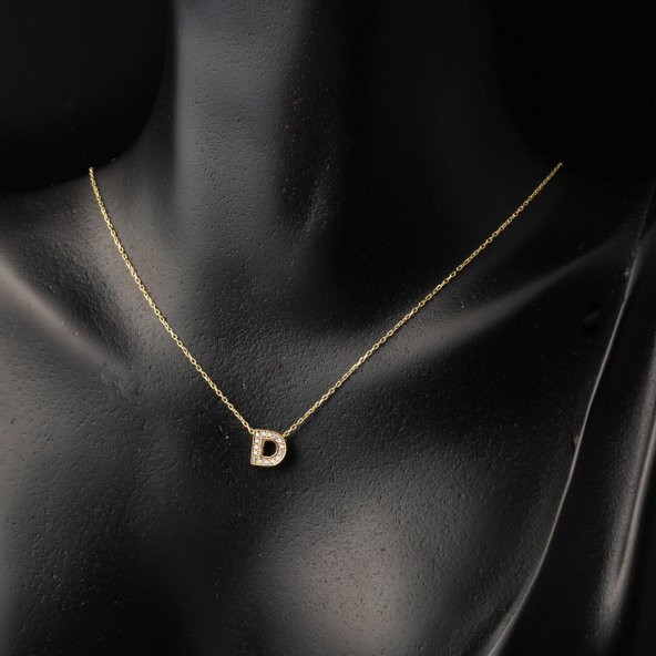 Taşlı D Harfli Minimal Altın Harf Kolye - Resim 2