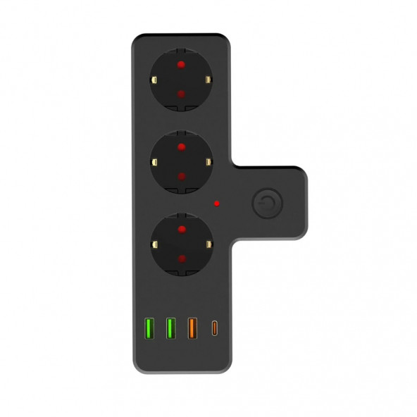 Zuidid FTR-12 3lü Termal Akım Korumalı Priz 3 USB 1 Type-C 20W PD Giriş