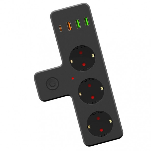 Zuidid FTR-12 3lü Termal Akım Korumalı Priz 3 USB 1 Type-C 20W PD Giriş - 3