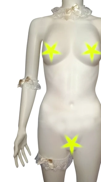 ASM1182 Kadın Ekru 3 Lü Dantel Kol Bacak Akesuar Seti