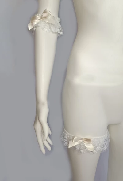 ASM1182 Kadın Ekru 3 Lü Dantel Kol Bacak Akesuar Seti - 4