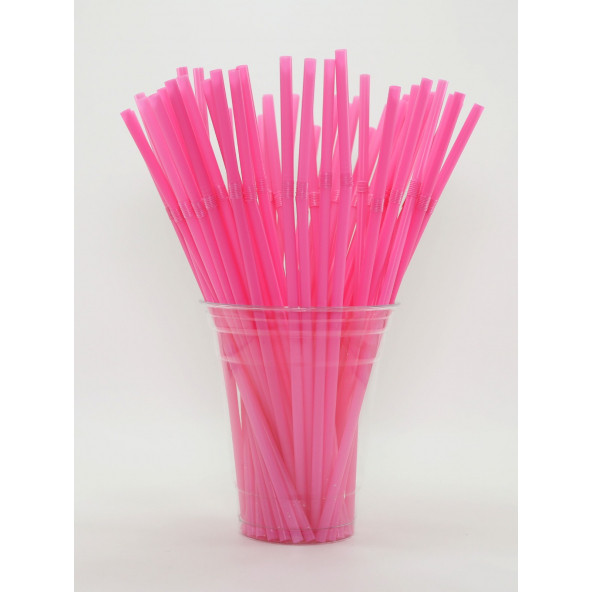 Körüklü Pipet 200 Adet,Meyve Suyu Pipeti - Pembe