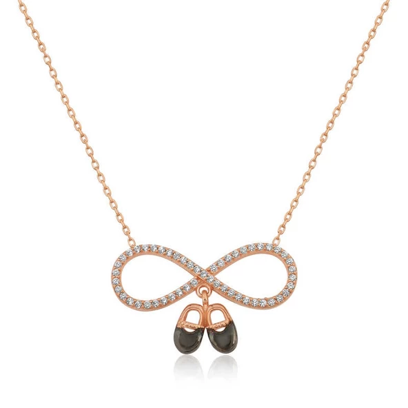 Lucky Life 925 Ayar Gumuss  Rose Bebek Patikli Sonsuzluk Bayan Kolye