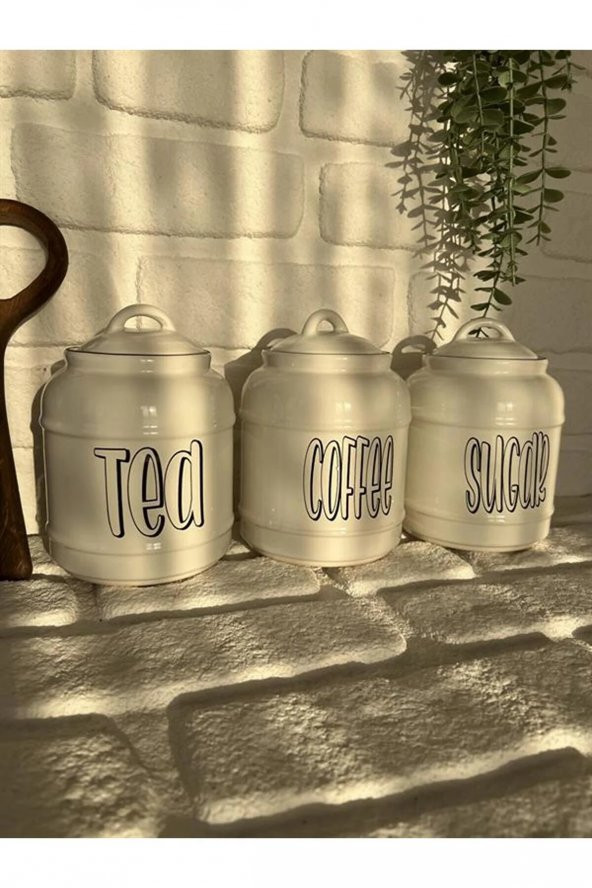 3lü Porselen 1400ml Tea/Coffee/Sugar Kavanoz Seti