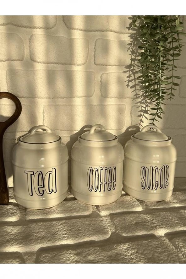 3lü Porselen 1400ml Tea/Coffee/Sugar Kavanoz Seti - 2