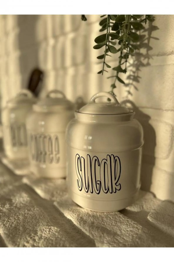 3lü Porselen 1400ml Tea/Coffee/Sugar Kavanoz Seti - 3