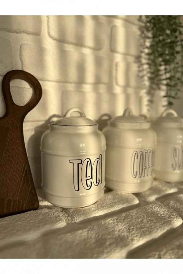 3lü Porselen 1400ml Tea/Coffee/Sugar Kavanoz Seti - 4