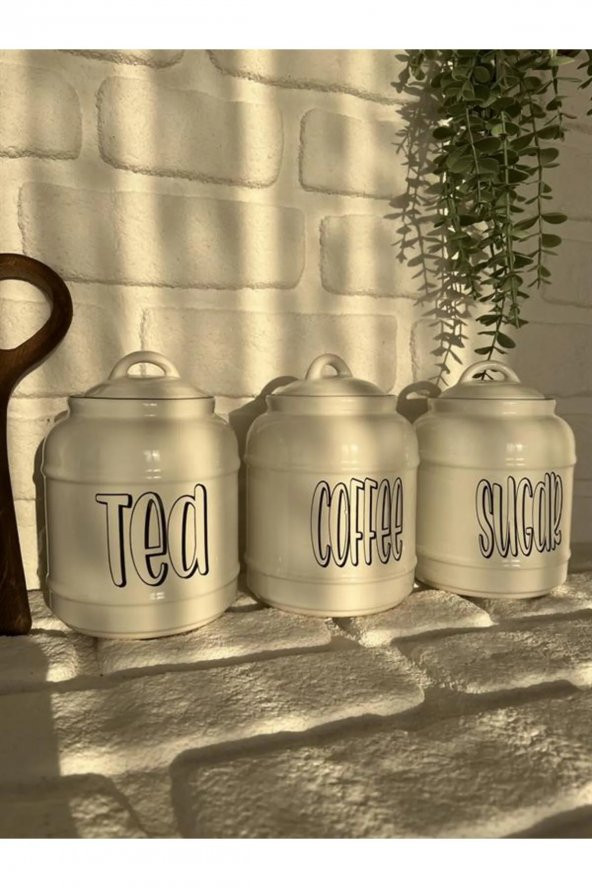 3lü Porselen 1400ml Tea/Coffee/Sugar Kavanoz Seti - 5