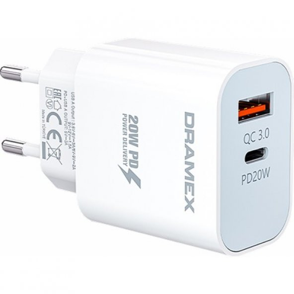 Dramex DPQ20B Quantum Usb+Type-C Qc3.0 Pd 20W Hızlı Şarj Adaptörü