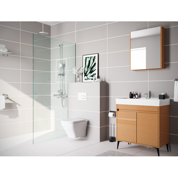 Banyo Dolabı 80 Cm Bambu MDF Komple Takım