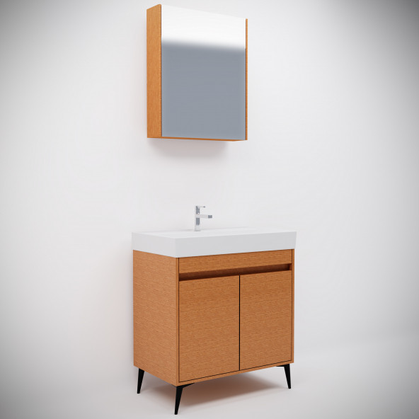Banyo Dolabı 80 Cm Bambu MDF Komple Takım - 2