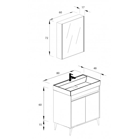 Banyo Dolabı 80 Cm Bambu MDF Komple Takım - 3