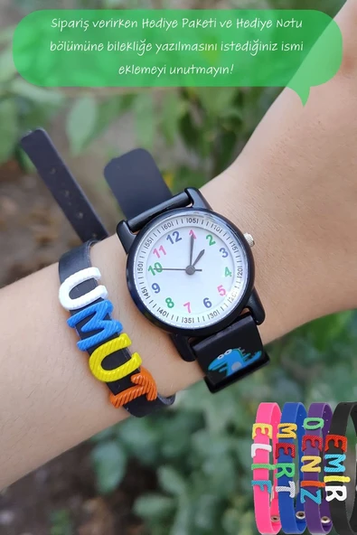 Çocuk Saatleri 3 ATM Saat Dinazor Motifli Çocuk Saat Çocuk Saati-isme Özel Bileklik Kombin STC41425 ürün görseli