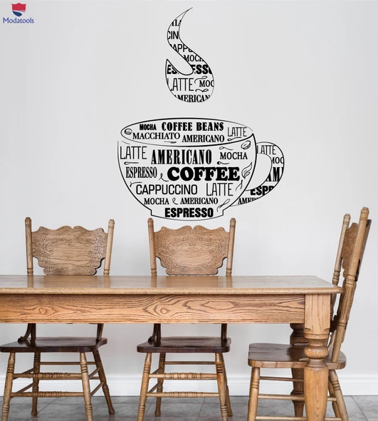 Kahve Barları Duvar Sticker Kahve Fincanı Dükkanı Sözler Mutfak Yemek Odası Eşsiz Hediyelik - 1