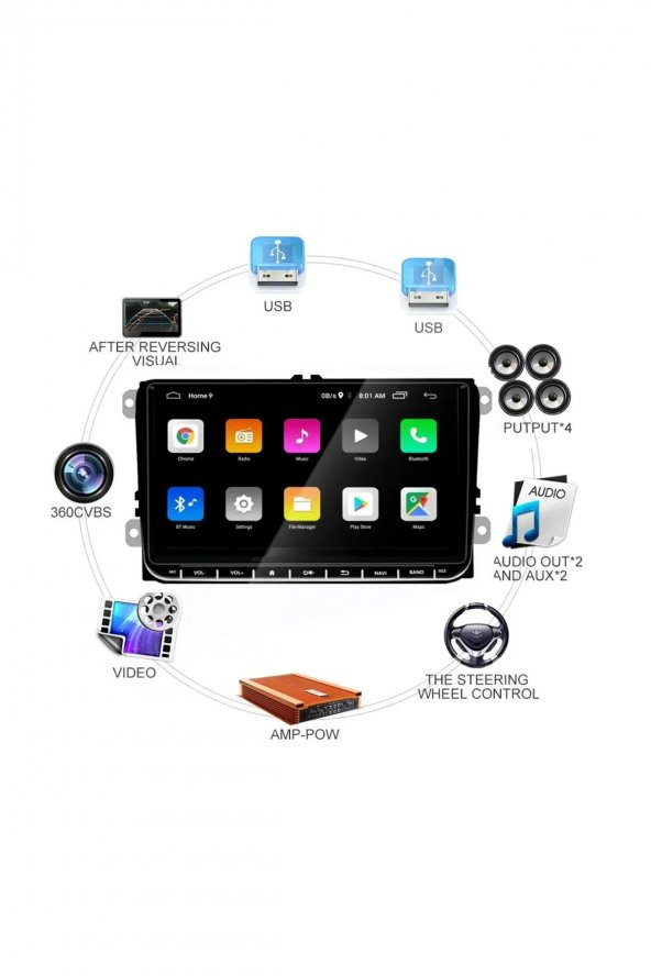 Bawerlink BW-9400 9 Inc Androıd 11 T3 2+32 Gb+Carplay VW Universal Multimedıa Oto Teyp (Volkswagen) - 3