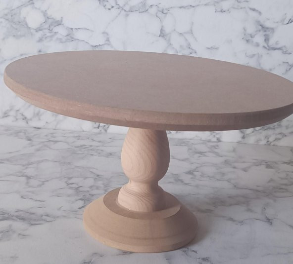 Hobi Adn 90192 Pasta Sunumluk Büyük Boy Ahşap MDF HAM Yuvarlak Kutu Sevk El Yapım - 5