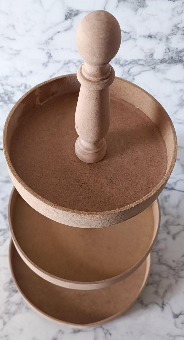 Hobi Adn 90196 3 KAT Sunumluk Set Çerez Meyve Pasta Ahşap MDF Kayın HAM El Yapım - 5