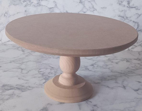 Hobi Adn 90192 Pasta Sunumluk Büyük Boy Ahşap MDF HAM Yuvarlak Kutu Sevk El Yapım - 6