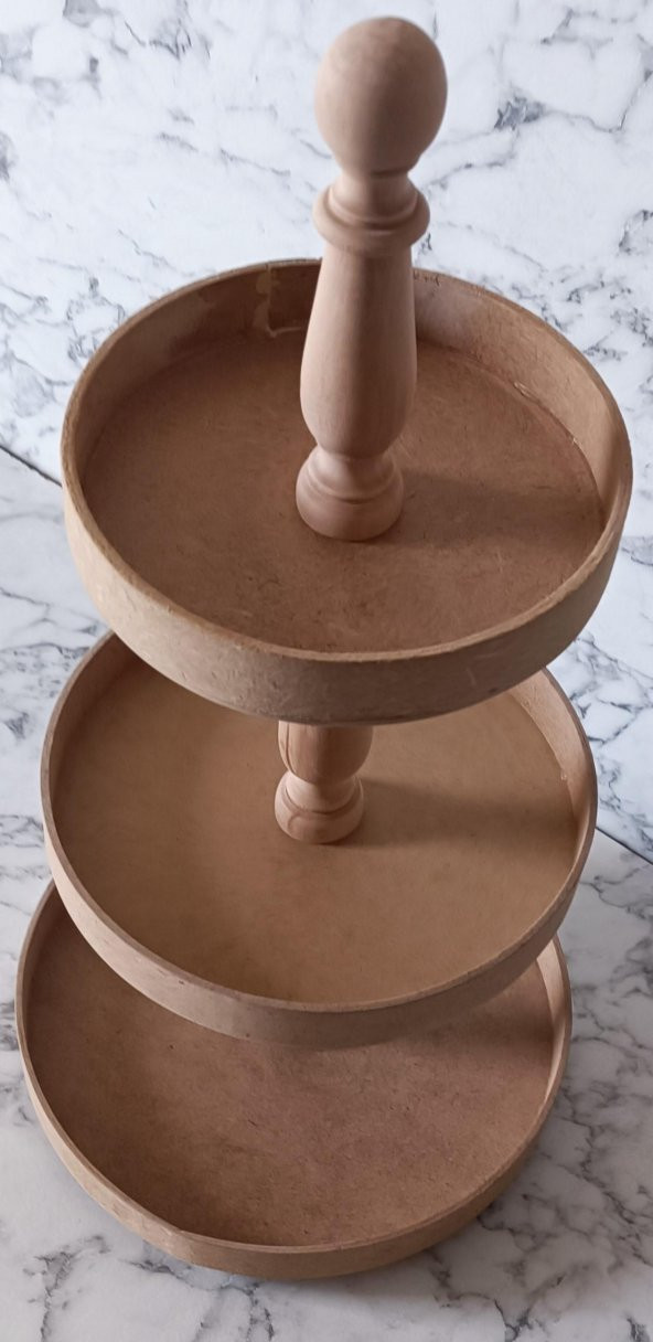 Hobi Adn 90196 3 KAT Sunumluk Set Çerez Meyve Pasta Ahşap MDF Kayın HAM El Yapım - 8