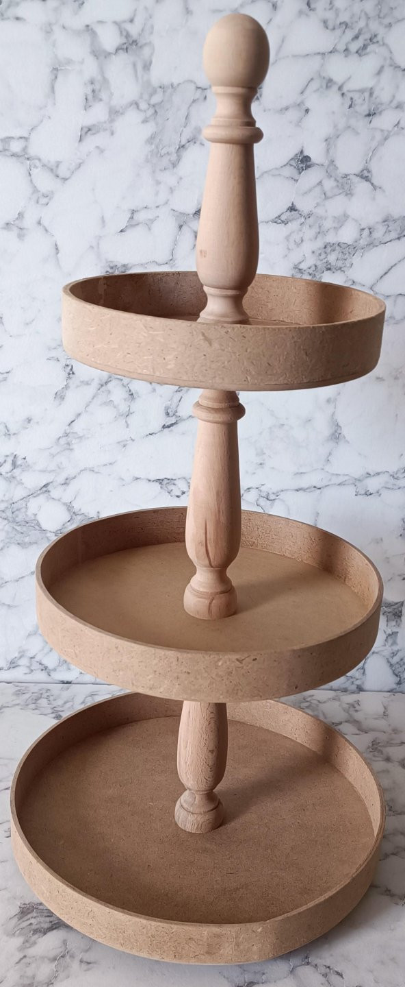 Hobi Adn 90196 3 KAT Sunumluk Set Çerez Meyve Pasta Ahşap MDF Kayın HAM El Yapım - 9