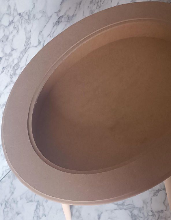 Hobi Adn 90186 Ahşap Kayın MDF HAM Sehpa Rölyef Oval Ayak Ölçüyu Değiştirilebilir - 5