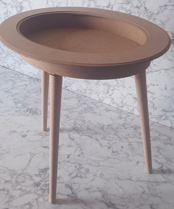 Hobi Adn 90186 Ahşap Kayın MDF HAM Sehpa Rölyef Oval Ayak Ölçüyu Değiştirilebilir - 8