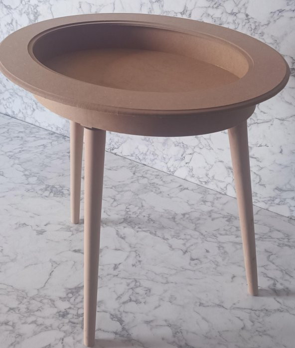 Hobi Adn 90186 Ahşap Kayın MDF HAM Sehpa Rölyef Oval Ayak Ölçüyu Değiştirilebilir - 9