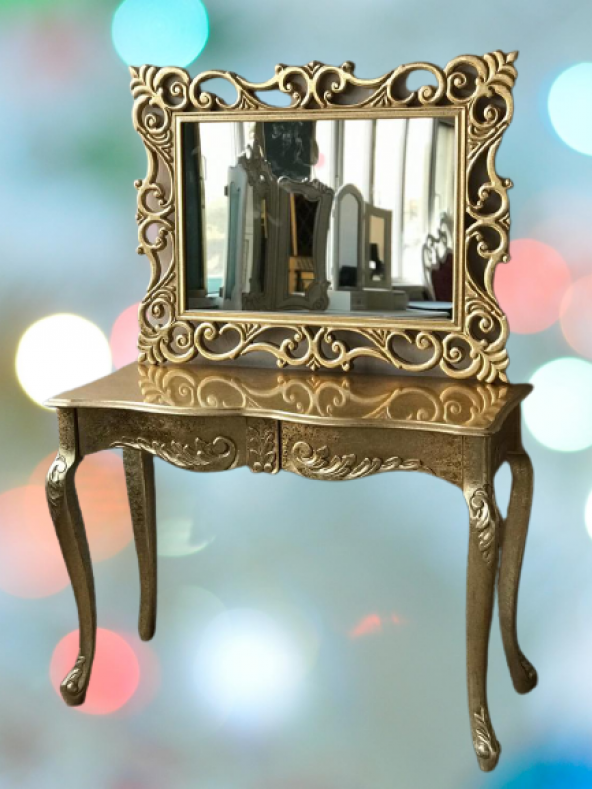 Dresuar 17413 Aslan Ayak Model Kayın TORNA Parlak GOLD Lake ÇEKMECE Ayna Lüx Oyma - 2