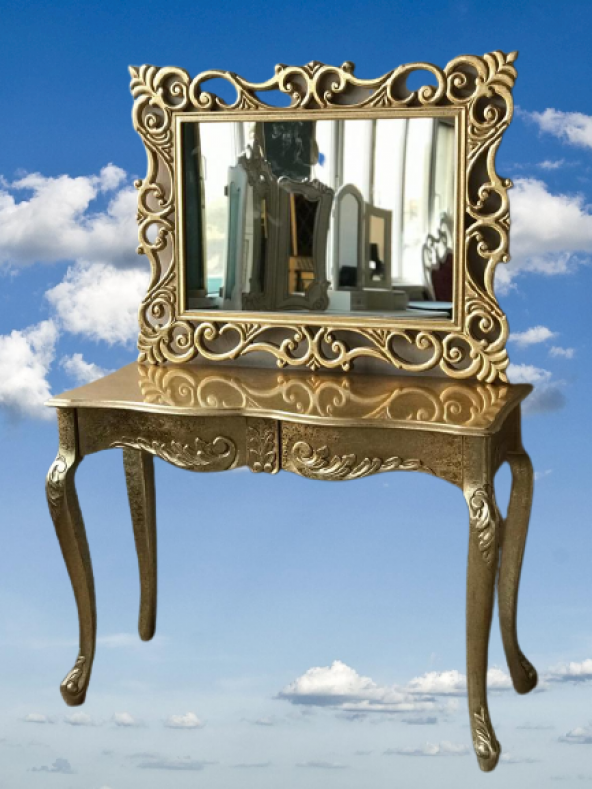 Dresuar 17413 Aslan Ayak Model Kayın TORNA Parlak GOLD Lake ÇEKMECE Ayna Lüx Oyma - 6