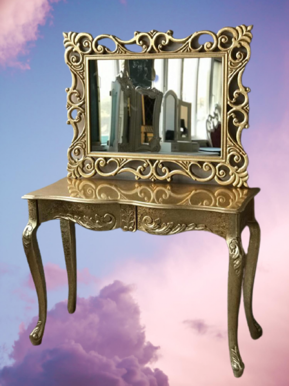 Dresuar 17413 Aslan Ayak Model Kayın TORNA Parlak GOLD Lake ÇEKMECE Ayna Lüx Oyma - 7