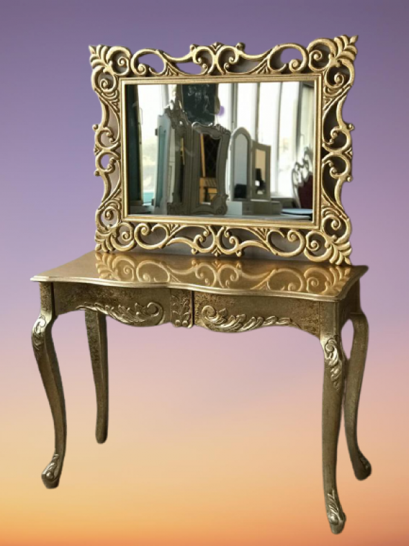 Dresuar 17413 Aslan Ayak Model Kayın TORNA Parlak GOLD Lake ÇEKMECE Ayna Lüx Oyma - 8