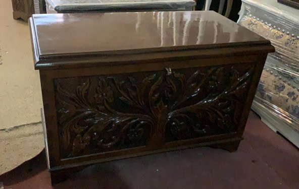 Çeyiz Sandık 12443 Ahşap Kayın El Oymalı Model Kilit Parlak ceviz natüre El Yapım - 2