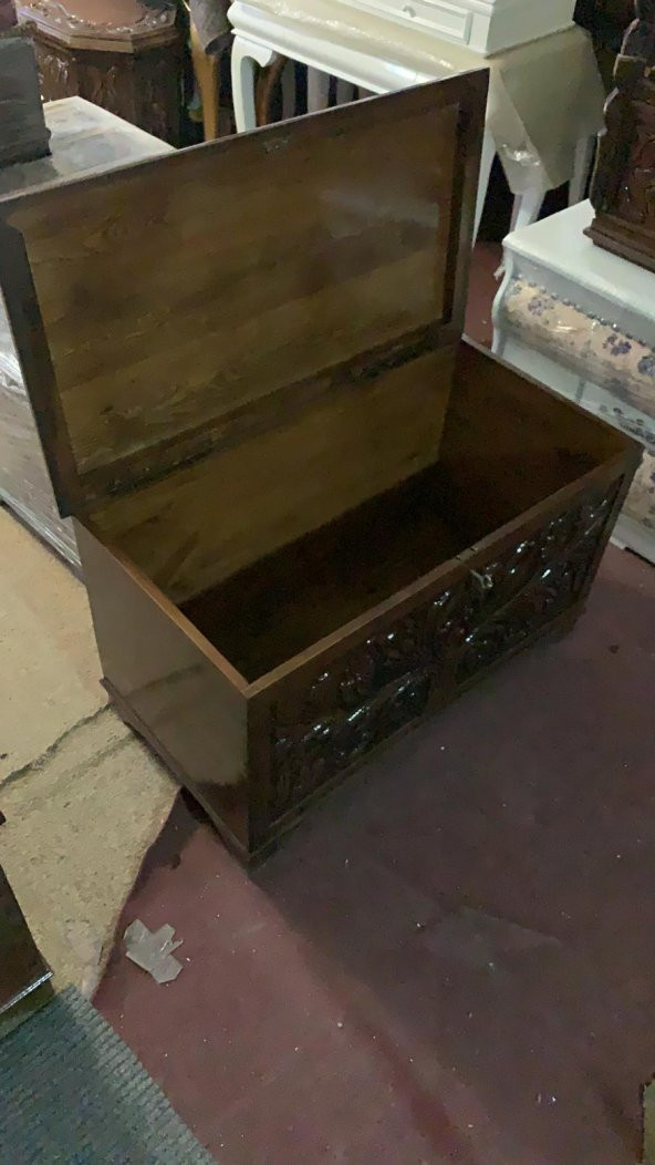 Çeyiz Sandık 12443 Ahşap Kayın El Oymalı Model Kilit Parlak ceviz natüre El Yapım - 3