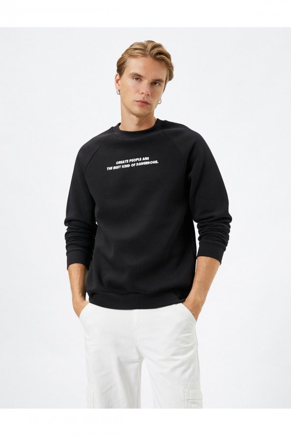 Slogan Baskılı Sweatshirt Reglan Kol Bisiklet Yaka Ribanalı - 2