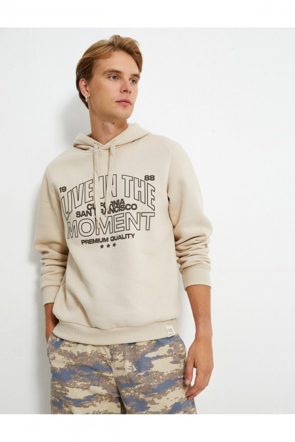 Kapşonlu Sweatshirt İşleme Detaylı Uzun Kollu - 2