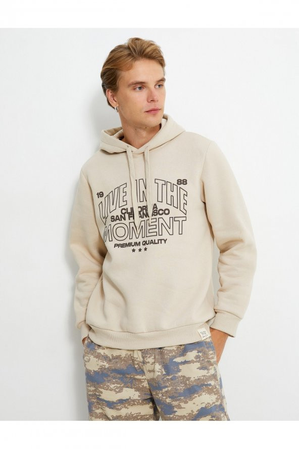Kapşonlu Sweatshirt İşleme Detaylı Uzun Kollu - 3