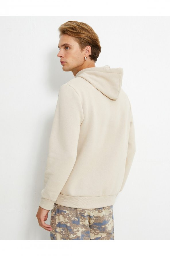 Kapşonlu Sweatshirt İşleme Detaylı Uzun Kollu - 4