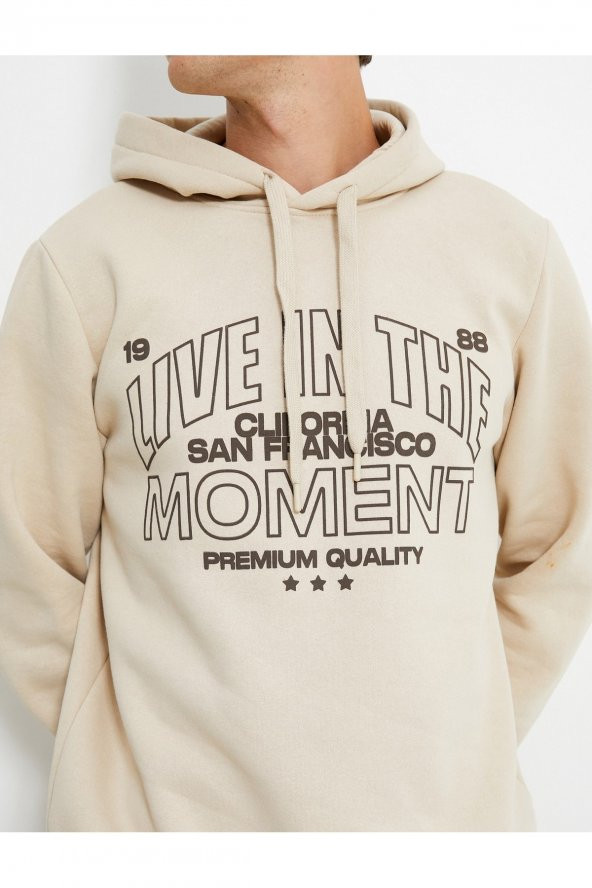 Kapşonlu Sweatshirt İşleme Detaylı Uzun Kollu - 5